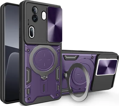 Produktbild von Handyhülle für Oppo Reno11 Pro Dual-Layer Stoßfest Rüstung Hülle mit Dia Kameraschutz und Kreisförmig Ring Ständer Lila