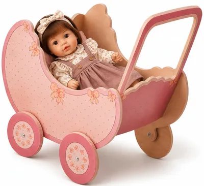 Puppenwagen aus Holz, rosa, für Puppen bis 50 cm, 2–4 Jahre