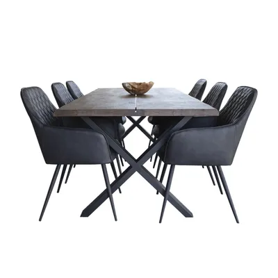 Image de Tony Salle à manger, 1 table à manger et 6 chaises, gris foncé et chêne.