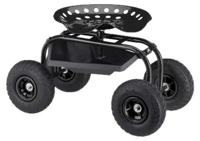 Productafbeelding van Relaxdays Verrijdbare tuinstoel, geschikt voor tuin en werkplaats, draagvermogen 150 kg, in hoogte verstelbaar (48-56 cm), zwarte kleur, met 4 wielen