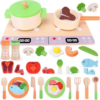 Produktbild von Spielküche Zubehörset 27-teilig, Holz, Töpfe und Schneideobst, für Kinderküche