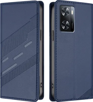 Produktbild von Hülle für Oppo A57 4G/A77 4G/A57S 4G/A57e 4G/A77S 4G, Kunstleder Brieftaschen Handyhülle mit Kartenfach und Standfunktion Blau