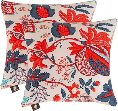 Zdjęcie produktu dla Zestaw 2 poszewek dekoracyjnych 40x40 cm Liście Niebieskie i Czerwone