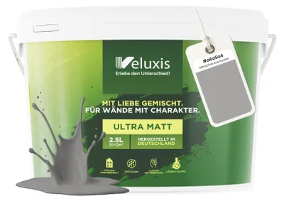 Produktbild von Wandfarbe Grau Hellgrau Anthrazit Matt Innenfarbe – Deckkraft Klasse 1, VOC-frei, Ohne Grundierung, Tropfarm – Wohnzimmer & Schlafzimmer – 2,5L – Veluxis (Attractive Anchovies)