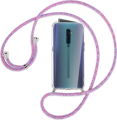 Produktbild von Handykette Backcover-Schutzhülle mit Band (Metall silberfarben) für Oppo Reno2 - lila/rosa/blau