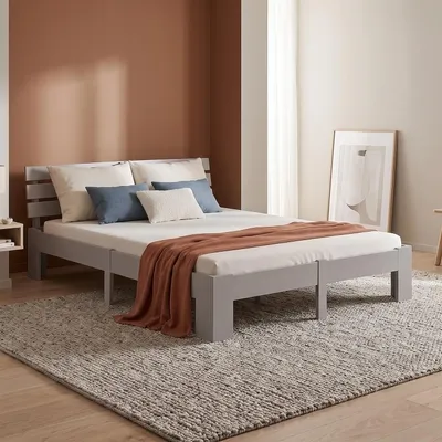 Produktbild von Homestyle4u Holzbett 160x200 Doppelbett mit 2 Matratze mit ® Standard 100 Grau Kiefer Massivholz, KI-generiertes Bild