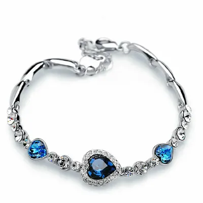 Immagine prodotto di Donna argento blu cristallo cuore strass bracciale bangle bracciale gioielli nuovo
