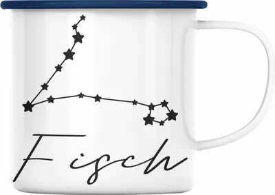 Produktbild von Trendation - Fisch Sternzeichen Emaille Tasse Geschenk Horoskop Tierkreiszeichen (Blau)