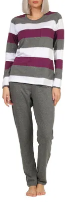 Produktbild von Damen Pyjama Schlafanzug langarm - auch in Übergrössen - wunderschöne Block Streifen Optik ; beere , 40