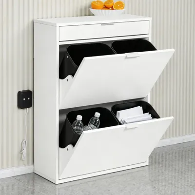 Produktbild von Happy Home Küche Mülleimer Mülleimerschrank mit Schublade und 4 Abfalleimern 62x25x90 cm Mülltrennsystem Küchen Unterschrank Aufbewahrung