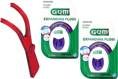 Produktbild von GUM Flossmate Zahnseidehalter + 2x GUM Expanding Floss Zahnseide a 30m