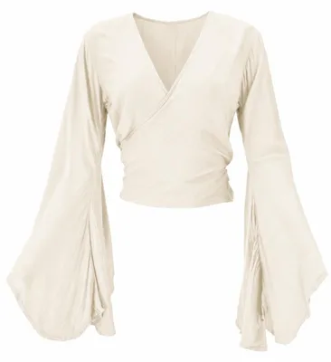 Produktbild von Kurztop, Boho Blusentop mit Trompetenärmeln, Wickeltop, Wickelbluse - Creme, Damen, Weiß, Viskose, Blusen & Tunikas