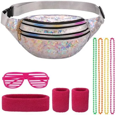 Zdjęcie produktu dla Komplet kostiumu w stylu retro - 9 elementów - Akcesoria - Torebka na biodro 30x14 cm - Chusta na szyję 17x5,5 cm - Okulary 15x5 cm - Strój na imprezę w stylu retro