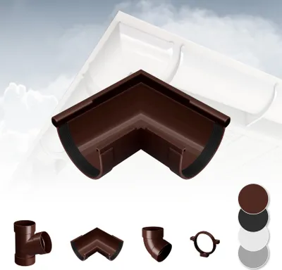 Produktbild von RAINWAY S Regenrinnen System (Rinnenwinkel Außen 90° braun) - PVC-U Kunststoff in 4 Farben, für Dachflächen < 100m² empfohlen, Eckstück 90 Grad Bogen