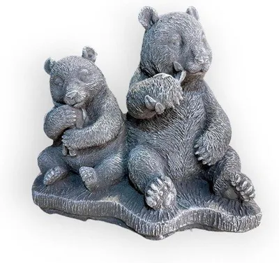 Produktbild von Panda Skulpturen - Duo Skulpturen - Gartendekoration - Wetterfester Gussstein - 18 cm hoch - Grau