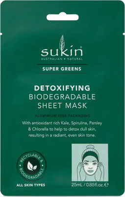 Produktbild von Sukin - Super Greens Entgiftende Biologisch Abbaubare Tuchmaske