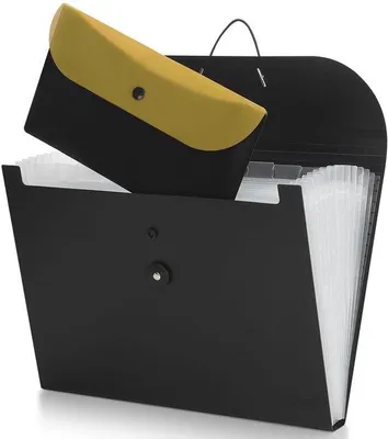 Image de Porte-documents noir A4 à 13 compartiments, dépliable, pour le bureau et l'école