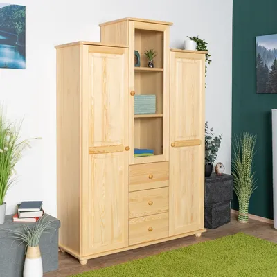 Produktbild von Landhaus-Stil Kiefer-Kleiderschrank massiv Natur 195x135x44 cm