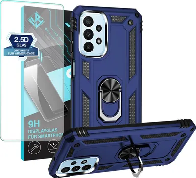 Produktbild von Armor Outdoor Handyhülle für Samsung Galaxy A23 5G Handy Panzer Case Schutzhülle mit 9H Displayglas Displayschutz Farbe: Blau