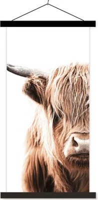 Produktbild von MuchoWow® Textilposter Schottisches Hochlandrind - Kuh - Tiere 90x180 cm mit schwarzem Rahmen - Dekoration Wohnzimmer