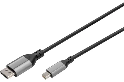 Produktbild von DIGITUS 8K DisplayPort Kabel 1.4 60Hz, mini DP/DP, Alu schwarz 2m