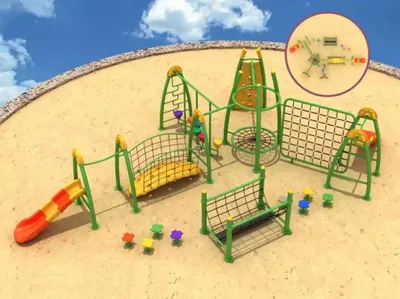 Produktbild von Outdoor Sportplatz für Kinder Spielturm Rutsche Kletterwand Bunter Spielplätze