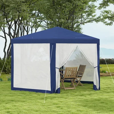 Produktbild von Gartenpavillon 6-eckig mit Netzvorhängen, Metallgestell pulverbeschichtet, Partypavillon Blau | 394 x 341 x 250 cm | 10 kg