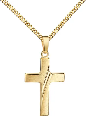 Produktbild von Kreuz Anhänger Gold 750 Design-Anhänger eismattiert Goldkreuz . Mit Kette 60 cm