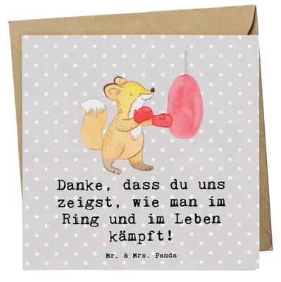 Produktbild von Mr. & Mrs. Panda Grußkarte Boxen Trainerin - Grau Pastell - Geschenk, Klappkarte, inspirierende Frau, für Frauen, anlasskarte, Danksagung, doppelkarte, Sportarten