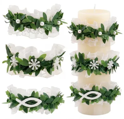 3er-Set künstliche Blumenkerzenkränze, grün, für Tischdekoration