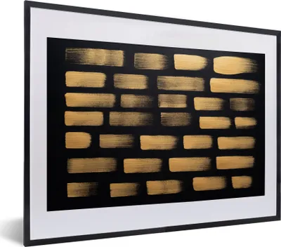 Produktbild von MuchoWow® MuchoWow® Gerahmtes Poster Goldene Streifen auf schwarzem Hintergrund 40x30 cm - Poster mit zchwarzem Bilderrahmen - Bilderrahmen - Poster im Rahmen