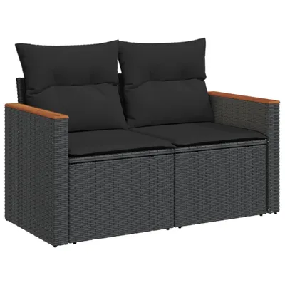 Immagine prodotto di vidaXL Divano da giardino con cuscini a 2 posti in polirattan nero