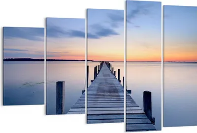 Produktbild von Bild auf Leinwand - Leinwandbild - Sonnenuntergang See Wasser Brücke - 150x100cm - Wand Bild - Wanddeko - Leinwanddruck - Bilder - Kunstdruck - Leinwand bilder - Wandkunst - EG150x100-2508