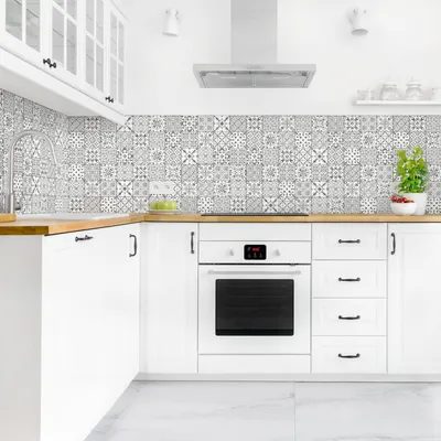 Produktbild von Küchenrückwand Muster selbstklebend - 0.65 mm Wandpaneel wasserfest Design grau Fliesenoptik Vintage Spritzschutz fugenlos