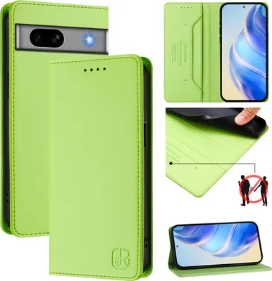 Obrázek produktu pro Kožené pouzdro pro Google Pixel 7A, flipové pouzdro s přihrádkami na karty, peněženkou a stojánkem Zelený