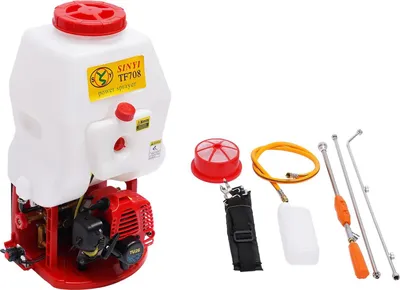 Immagine prodotto di Spruzzatore a zaino a benzina - Pompa ad alta pressione da 25,4 cm³ - Serbatoio da 20 litri - Ugello regolabile, portata da 2 a 7,4 metri - Colore: bianco