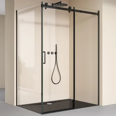 Produktbild von doporro Duschkabine Eckdusche 100x100x195cm Duschabtrennung schwarz 8mm ESG-Sicherheitsglas Klarglas Schiebetür Soft-Close inkl.NANO Ravenna19