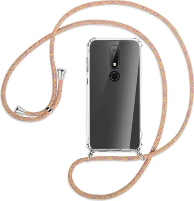 Produktbild von Handykette Backcover-Schutzhülle mit Band (Metall silberfarben) für Nokia 6.1 Plus / X6 - Rainbow
