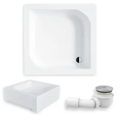 Zdjęcie produktu dla Brodzik Prysznicowy Kwadratowy 80x80x30 z Obudową Akrylową, Akrylowy, Gładki | w zestawie - Syfon, odpływ ⌀50 mm + nogi (stelaż) | BADLAND ARES