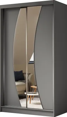Produktbild von ALTDECOR Kleiderschrank mit Spiegel und Schiebetüren VOXI, kugelgelagerte Führungsschienen und Aluminium-Leisten 120 cm Grau