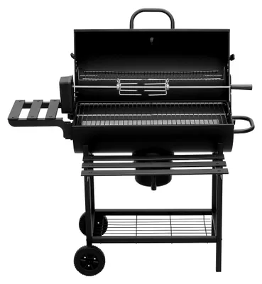 Produktbild von Grillwagen aus Holz, XXL-Kohlegrill mit Deckel, Thermometer, Ascheschublade, Verbrühungsschutz, verstellbare Belüftung