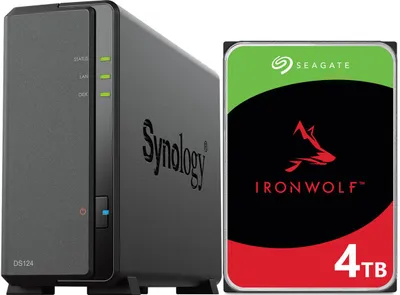 Image de Serveur NAS Synology DiskStation DS124 avec un disque Seagate IronWolf de 4 To