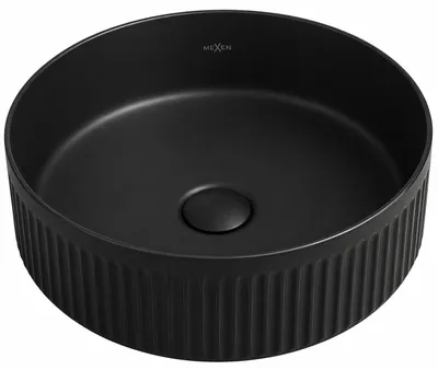 Image de Mexen Grovo lavabo à poser cannelé 35 x 35 cm, noir mat - 22303585