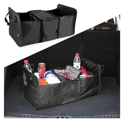 Image de Boîte de rangement pour voiture avec couvercle rabattable, organisateur de coffre, glacière, étanche, noire