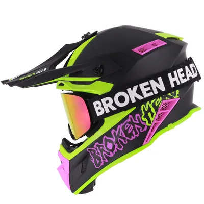 Produktbild von Broken Head Crosshelm Hunter Light Grün-Pink + MX-Brille Struggler Pink : M (57-58 cm) Größe: M (57-58 cm)