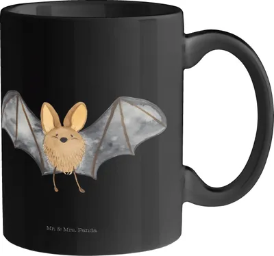 Produktbild von Mr. & Mrs. Panda Tasse Fledermaus Flügel - Schwarz - Geschenk, Trinkbecher, Pott, Teetasse, Kaffeetasse, Lustige Sprüche, Kaffeebecher