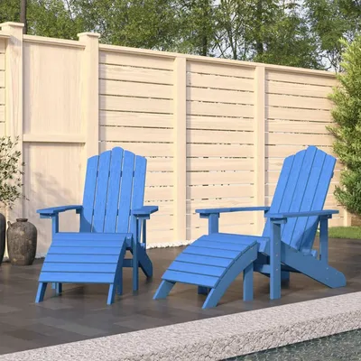 Produktbild von 2 Adirondack-Gartenstühle mit Hockern, Hochlehner, Camping- und Lehnstühle, wetterfest, HDPE, Aquamarin