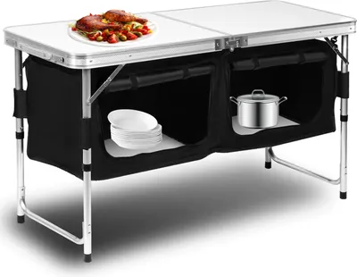 Obrázok produktu pre Jayseuw kempingová kuchyňa 120x68x47, kempingová skrinka s hliníkovým rámom, kempingový nábytok, vonkajšia kempingová kuchyňa, skladacia