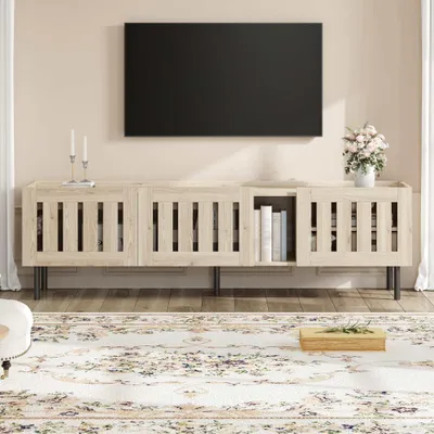Produktbild von TV Lowboard 180x40x50cm Holz Schwarz Design Fernsehschrank 4 Türen 8 Beine 30kg Wohnzimmer