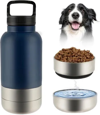 Immagine prodotto di Borraccia per cani 3 in 1: borraccia da viaggio isolata in acciaio inossidabile con due bicchieri rimovibili e un bicchiere da 950 ml, ideale per escursioni, viaggi e campeggio.